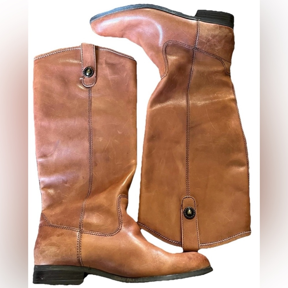 Carlos Santana Leather Riding Boots Women’s 6.5M Fawn Tan Knee High Western Boho